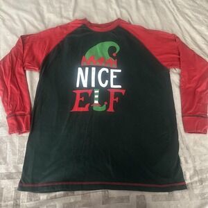 Lazy One Sleep Shirt Mens Large Green Nice Elf Christmas Graphic Tee Long Sleeve